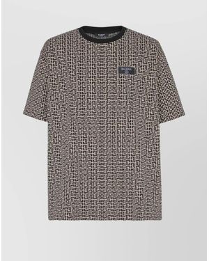 Balmain Geometric Pattern Crew Neck T-Shirt - Gray