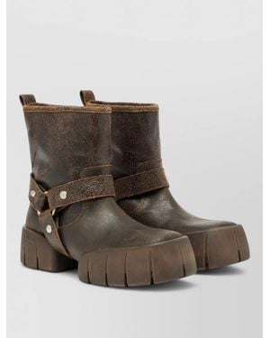 DIESEL Ankle Boots Round Toe Chunky Sole Straps - Brown