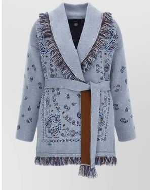 Alanui Bandana Cardigan Belt Waist Shawl Collar - Blue