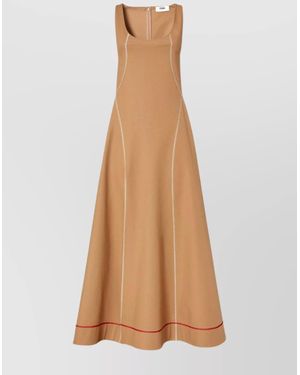 Fendi Stitched Maxi Dress Scoop Neckline - Natural