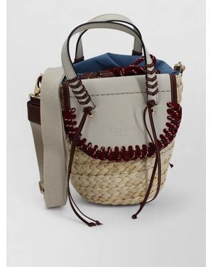 CUBA LAB Leather Bucket Bag Top Handle Scarf - Multicolor