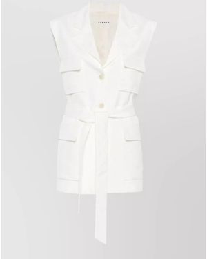 P.A.R.O.S.H. Sleeveless Jacket Belted Waist Silk Nylon - White