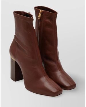 Chloé Ambre Square Toe Ankle Boot Block Heel - Brown
