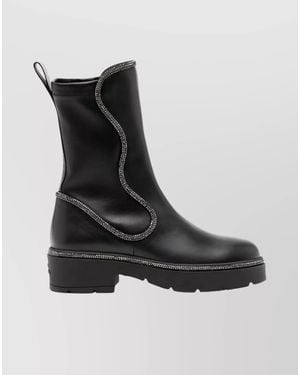 Rene Caovilla Leather Ankle Boots - Black