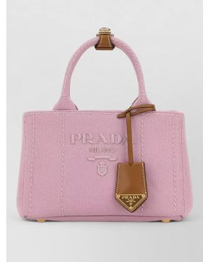 Prada Canvas Shopping Shoulder Bag Contrast Stitching - Pink
