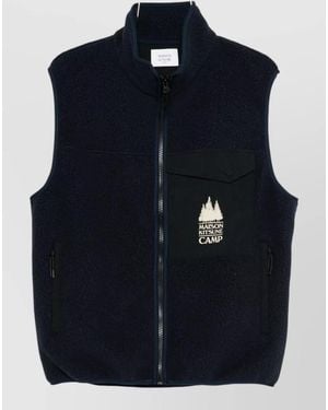 Maison Kitsuné Fleece Zip Vest High Neck Pockets - Blue
