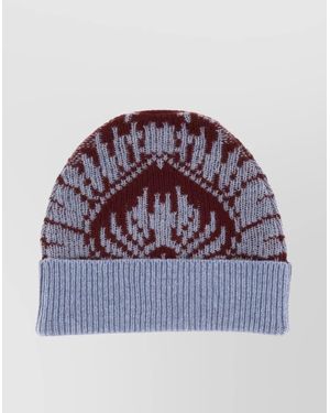 Etro Knit Ribbed Two-Tone Beanie Hat - Blue