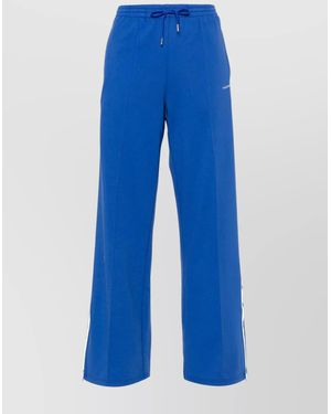 P.A.R.O.S.H. Logo-Embroidered Cotton Blend Trousers With Ankle Zips - Blue