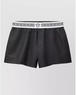 Versace Swim Shorts Side Pockets Waistband Trunks - Black