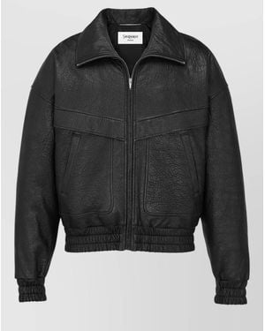 Saint Laurent Lambskin Jacket Textured Stand Collar - Black