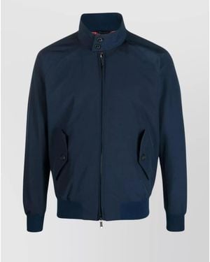 Baracuta High Collar Jacket With Ribbed Cuffs And Hem - Blue