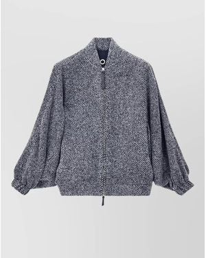 Giorgio Armani Casual Textured Jacket Stand Collar Long Sleeves - Blue