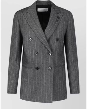 Lardini Pinstripe Blazer Flower Pin Tailored Design - Black