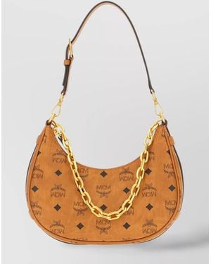 MCM Aren Crescent Hobo Printed Shoulder Bag - Orange