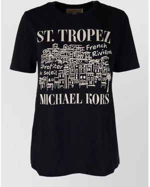 Michael Kors Crew Neck Graphic Print Short Sleeve Top - Black