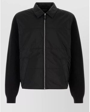 Prada Wool Cardigan Jacket Collared Design Ribbed Sleeves - Black