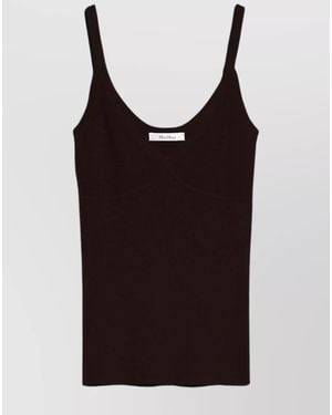 Max Mara Cashmere Silk Ribbed Fitted V-Neck Sleeveless Top - Black