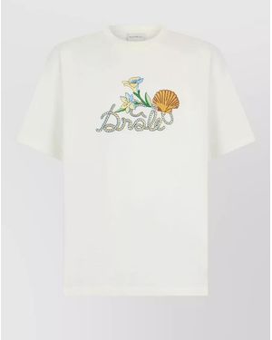 Drole de Monsieur Cotton Crew Neck T Shirt Embroidery - White