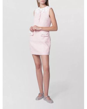 Self-Portrait Sleeveless Dress Lace Collar Bow Detail - White