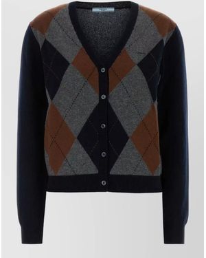 Prada Embroidered Cashmere Cardigan - Black