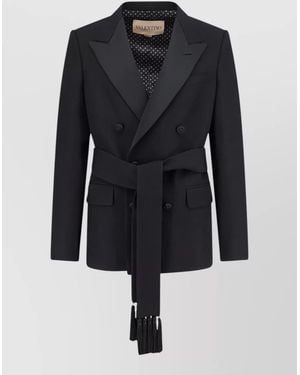 Valentino Virgin Wool Blazer Belted Double Breasted - Blue