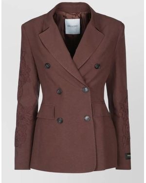 ERMANNO FIRENZE Double Breasted Blazer Notch Lapels Embroidery - Brown