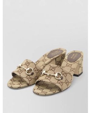 Gucci Slide Sandal Horsebit Detail Medium Heel - Natural