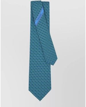 Ferragamo Gancini Links Silk Tie Diagonal Line Motif - Blue