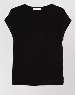 Zanone Cotton Crepe Blouse Cap Sleeves Crew Neck - Black