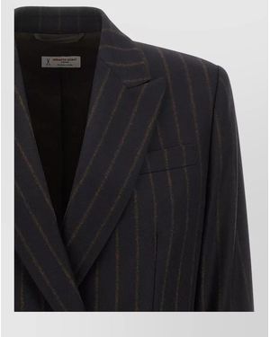 Alberto Biani Wool Pinstripe Double-Breasted Blazer - Black