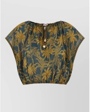 Eres Crocodile Beach Top Palm Trees Tassels - Green
