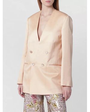 Alberta Ferretti Double Breasted Coat Button Detailing - Natural