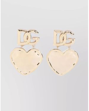 Dolce & Gabbana Heart Pendant Brass Earrings With Pearl Detail - Natural