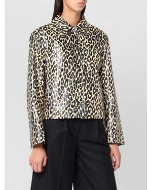 Jil Sander Animal Print Collared Cropped Coat Long Sleeves - Multicolour