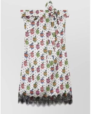 Gcds Apple Print Bandeau Dress Lace Bow - White