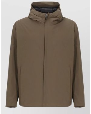 Herno Hooded Down Jacket Drawstring Hem Pockets - Green