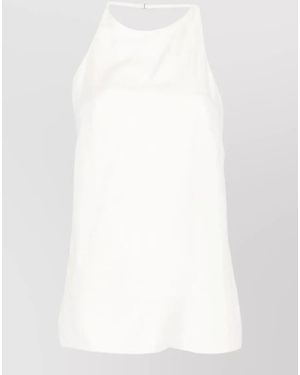 Alysi Silk Twill Halterneck Top Spaghetti Straps - White