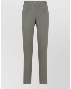 Kiton Linen Trousers Mid Rise Straight Leg - Grey