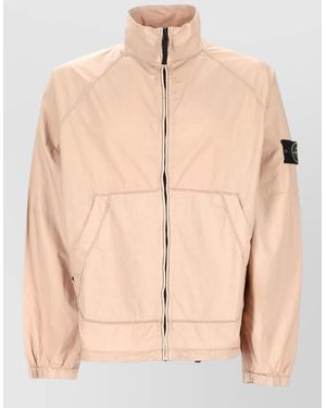 Stone Island Jacket Logo Patch High Collar Cuffs - Natural