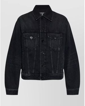 Balmain Long Sleeve Silk Nylon Jacket Front Pockets - Blue