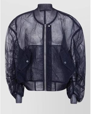 Rick Owens Sheer Bomber Tulle Chiffon Long Jacket - Blue