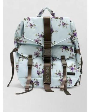 Ganni Re Tech Backpack Synthetic Floral Pattern - Gray