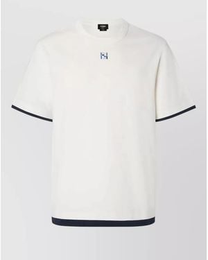 Fendi Crew Neck Short Sleeve T Shirt Contrast Trim - White