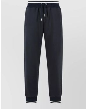 Dolce & Gabbana Jogger Cotton Pants Ribbed Cuffs Pockets - Blue