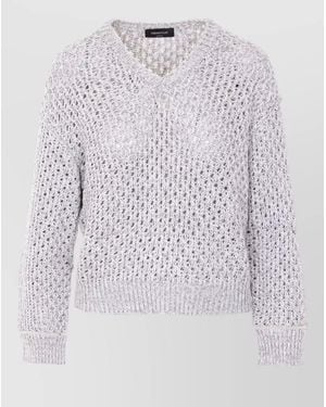 Fabiana Filippi Knitwear V Neck Open Knit Ribbed Hem - White