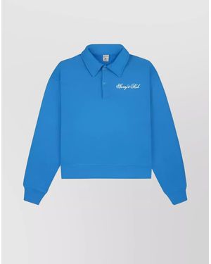 Sporty & Rich Collared Ribbed Polo With Cuffs And Hem - Blue