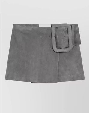 Ami Paris Mini Skirt Suede Texture Belted Design - Gray