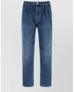 Brunello Cucinelli Denim Jeans Front Pleats Belt Loops Pockets - Blue