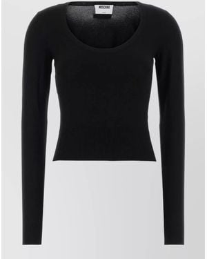 Moschino Viscose Blend Slim Fit Round Neck Sweater - Black