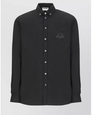Moschino Cotton Shirt Button-Down Collar Short Sleeves - Black